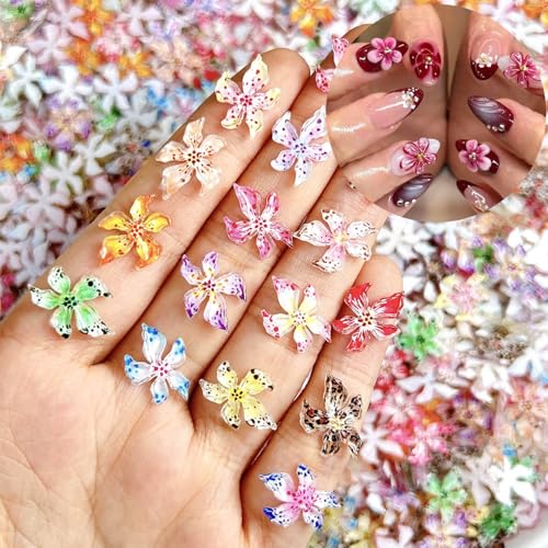 50Pcs 3D Hibiscus Flower Nail Charms Resin Spring Floral Gems