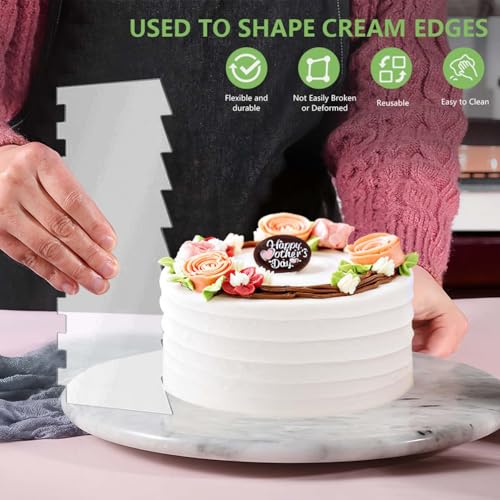 SenseYo 7 Pcs Acrylic Cake Scrapers Set - 9.5 Inch Large Icing Smoothers with Patterned Edges for Cake Decorating & Frosting