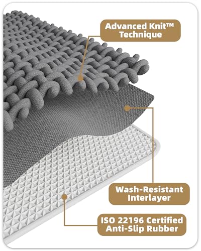 16"x24" Grey Waffle Chenille Bathroom Rug - Ultra Absorbent & Non-Slip