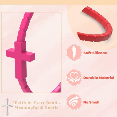 YalsFTY 24 PCS Colorful Cross Silicone Bracelets – Christian Rubber Wristbands for Teens, Adults, Waterproof, 54.4mm Diameter (Small)