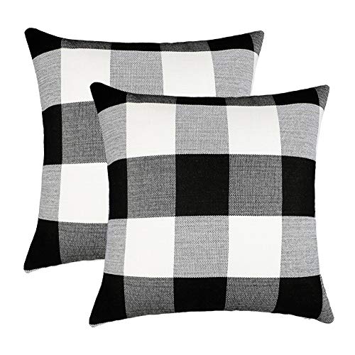 Black & White Buffalo Plaid Throw Pillow Covers 18x18 (Set of 2)