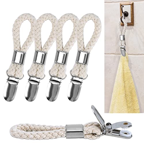 Woledy 5-Pack Hanging Tea Towel Clips with Braided Cotton Loops