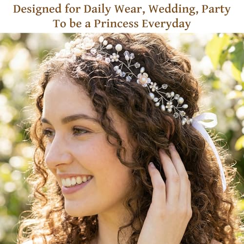 Flower Girl Headband Pearl Crystal Hair Accessory Silver