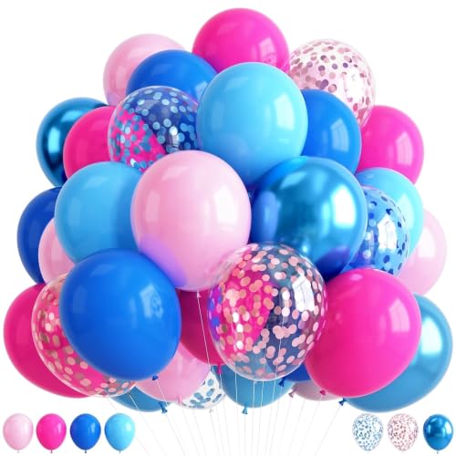 Pink and Blue Balloons Set - 35pcs 12 Inch Metallic & Confetti