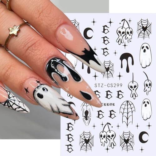 Halloween Nail Art Stickers 6 Sheets 3D Self-Adhesive Spider Web Pumpkins