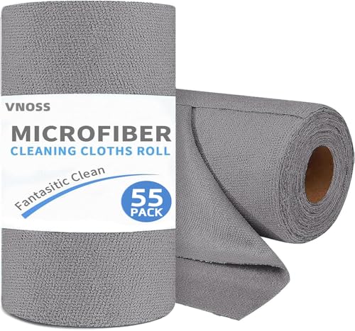Microfiber Cleaning Cloth Roll - 55 Pack, 11" x 9" Grey, Ultra Absorbent & Lint Free
