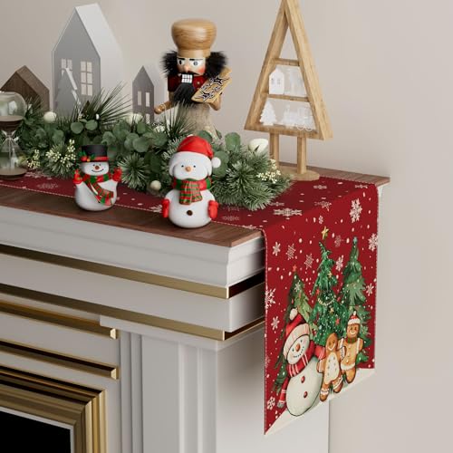 Christmas Table Runner 13x72 Inch Red Snowman Gingerbread Man Holiday Decor