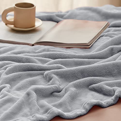 Bedsure King Size GentleSoft Fleece Blanket - Light Grey Plush