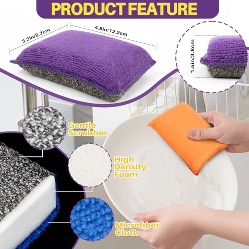 MAQIHAN 8 Pack Non-Scratch Microfiber Dish Scrubbers