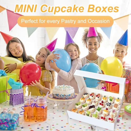 2 Pack White Mini Cupcake Boxes - 24 Count Holder with Window & Inserts