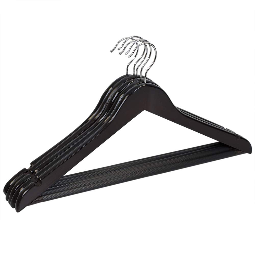 Sunbeam Sturdy 5-Pack Wooden Non-Slip Suit Hangers with Pant Bar