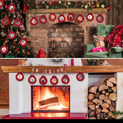 Red Black Buffalo Plaid Photo Frame Ornament for Christmas Tree Decorations - Hanging Pendant Set
