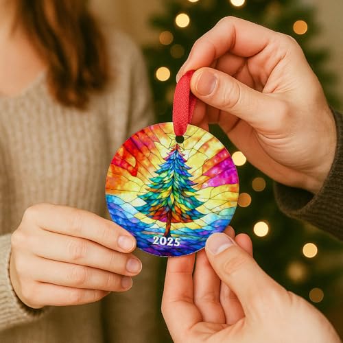 2025 Dated Stained Glass Christmas Tree Ornament - Colorful Keepsake