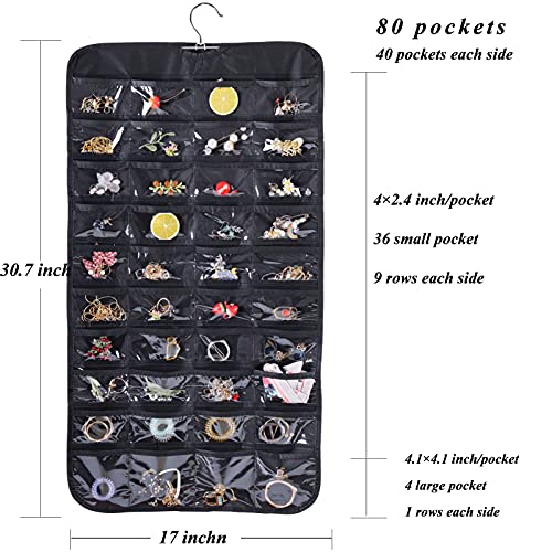 Bloss Double-Sided Hanging Jewelry Organizer - 80 Pocket Storage Bag