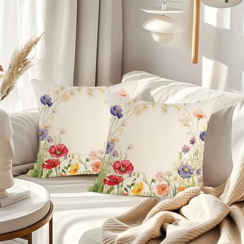 18x18 Floral Throw Pillow Cover - Soft Linen with Hidden Zipper