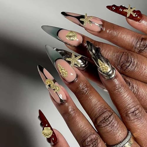 Gold Seashell & Starfish Nail Charms - 3D Ocean Alloy Decor for Summer Manicure