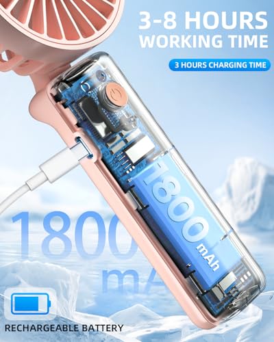 Hssio Pink Portable Handheld Fan - Foldable, 180° Rotation, 3 Speeds
