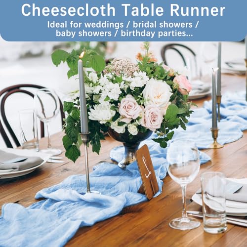 Light Blue Cheesecloth Table Runner - 10ft Boho Rustic Design