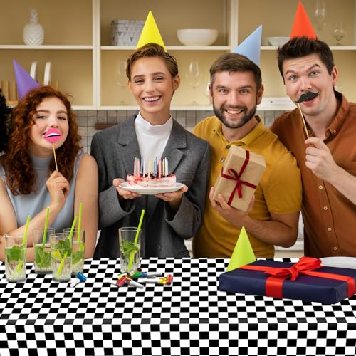 Black and White Checkered Plastic Tablecloths 4-Pack, 54x108 Inch Disposable Rectangle Table Cloth for Parties and Picnics