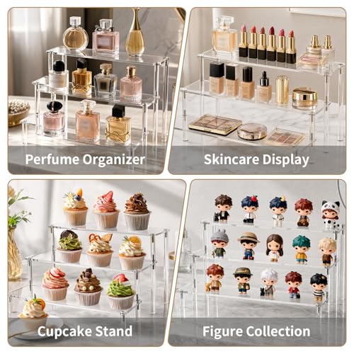 CRLYUXA 1 Pack 3-Tier Acrylic Perfume Organizer Stand - Clear Display Riser