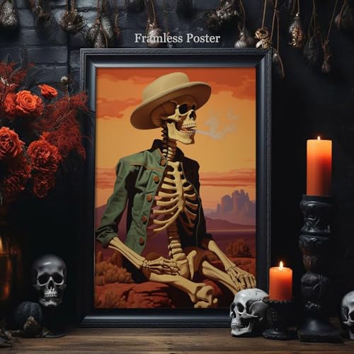Retro Skeleton Smoking Canvas Print - 16x24 Inch Wall Art