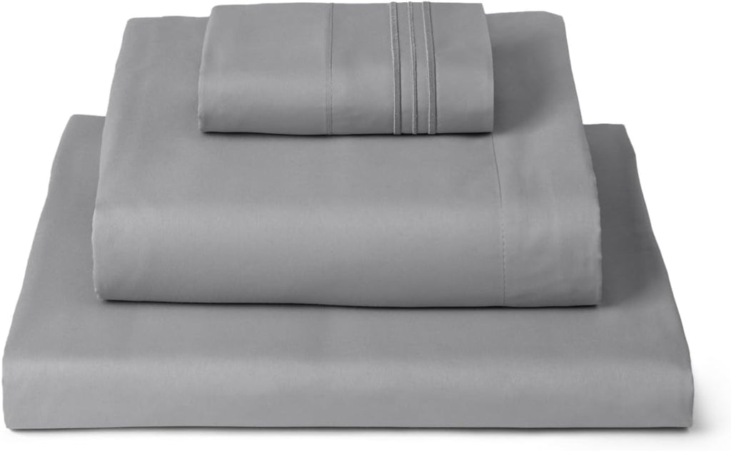 Mellanni Twin Sheets Set - 3 PC Iconic Collection | Hotel Luxury, Extra Soft & Cooling - Light Gray
