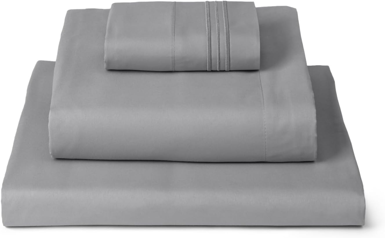 Mellanni Twin Sheets Set - 3 PC Iconic Collection | Hotel Luxury, Extra Soft & Cooling - Light Gray