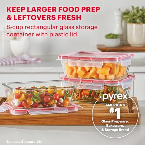 Pyrex Freshlock 8 Cup Rectangular Glass Food Storage Container with Locking Lid