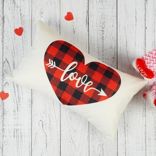 ONWAY Valentine's Day Lumbar Pillow Covers, 12x20 Farmhouse Buffalo Plaid, 2PK
