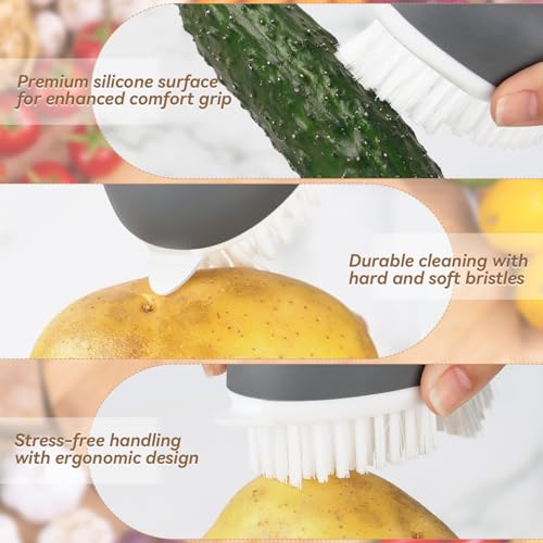 Vegetable Brush with Potato Eye Remover - Ergonomic Kitchen Scrubber, Grey