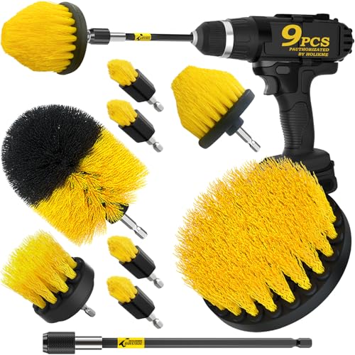 Holikme 9-Piece Drill Brush Cleaning Set with Extension for Scrubbing