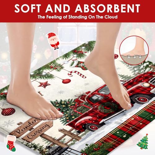 ArtSocket Christmas Bathroom Set with Shower Curtain and Rugs - Truck Red