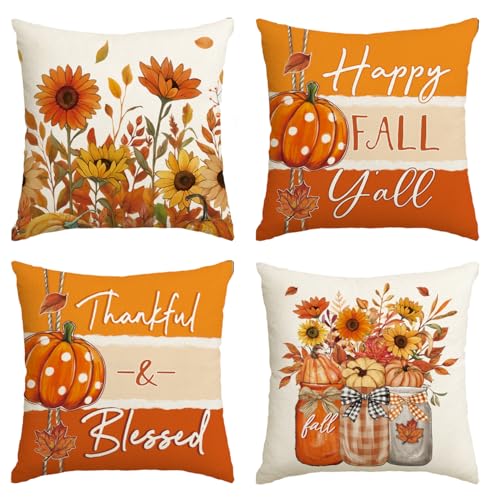 AVOIN colorlife Fall Pumpkin Pillow Covers 18x18 Inch, Set of 4