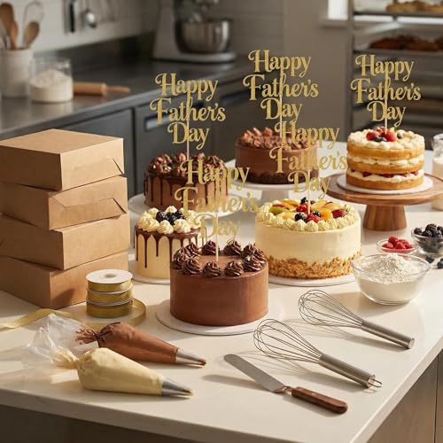 Happy Father's Day Cake Topper - Gold Glitter Decoration