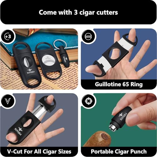 Roygra Black Cigar Ashtray Set with 3 Cutters for Outdoor Use