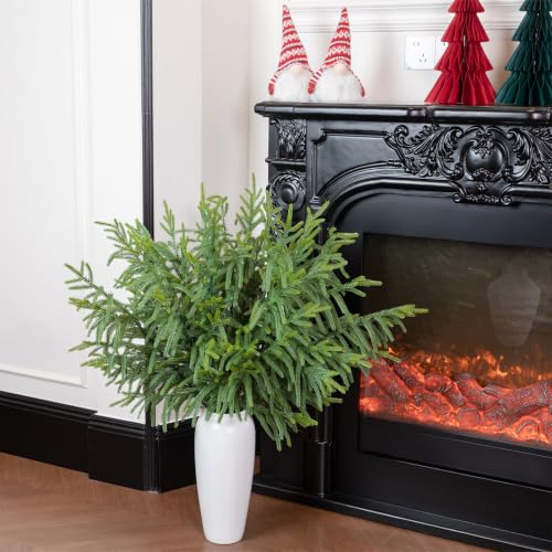 36 Inch Artificial Norfolk Pine Stems - Long Realistic Branches for Holiday Decor - 10 Pack
