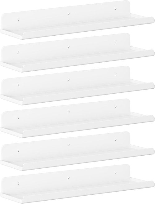 Lifewit 15" Acrylic Floating Shelves - Stylish Wall Organizer for Perfume, Makeup & Decor | White, 6 Pack