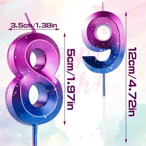 Purple Blue Gradient Number 8 Birthday Candle - Galaxy 3D Diamond Cake Topper