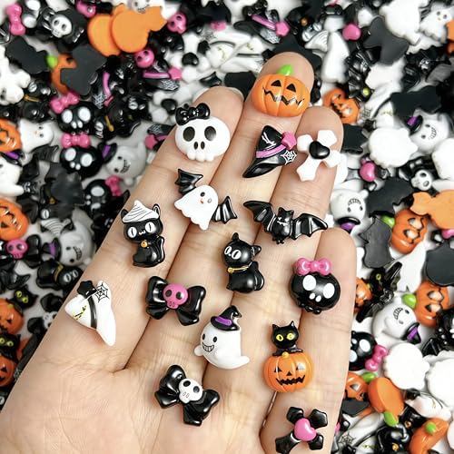 60Pcs Halloween Resin Nail Charms 3D Ghost Pumpkin Skull Art Gems
