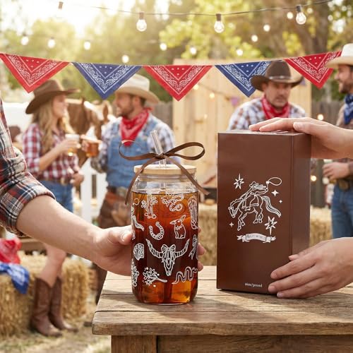 16oz Western Glass Tumbler with Lid & Straw - Perfect Cowgirl Gift