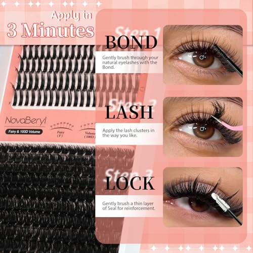 NovaBeryl Manga Lash Clusters Kit – 280PCS DIY Spiky Anime Eyelash Extensions with Bond, Seal & Tweezers