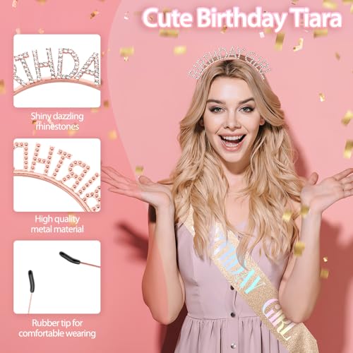 Coopyin Birthday Sash and Rhinestone Crown Set for Women