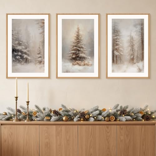 Winter Snowy Forest Landscape Wall Art Set - 3 Pieces 24x36 Inches