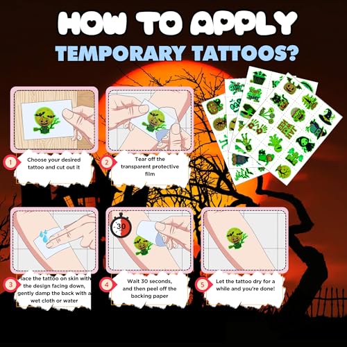 Glow in the Dark Halloween Temporary Tattoos - 60 Pcs Party Favors