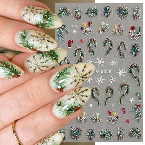 Christmas Nail Stickers 4 Sheets 3D Self-Adhesive Winter Snowflake Xmas Decals