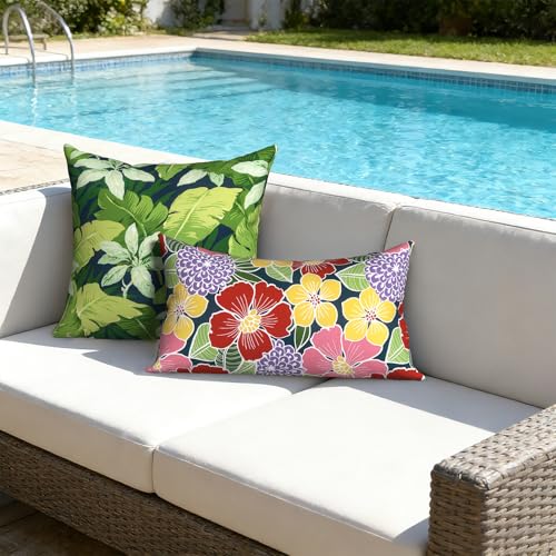 TWLEAR 20x12 Inch Waterproof Outdoor Pillow Covers Set of 2 - Flower Bloom Pattern