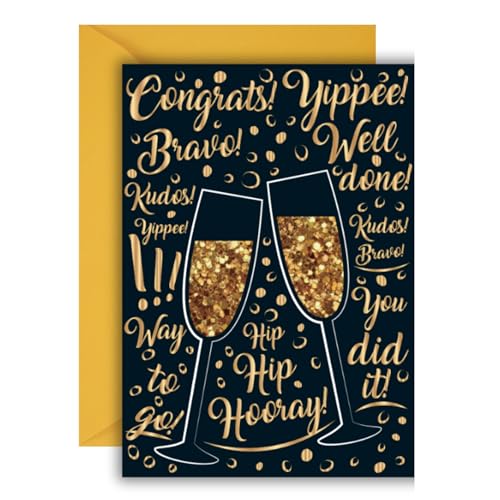 Elegant Congratulations Card with Glitter Champagne Glasses