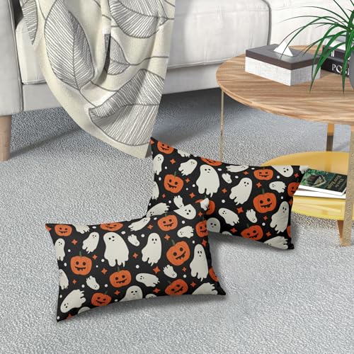 Robvobe Halloween Pillow Covers Set of 2 - Cute Ghost & Pumpkin Design, 12x20in
