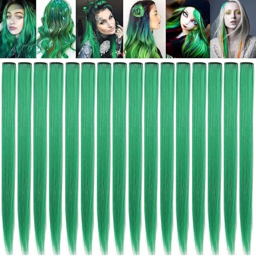 Green Clip-In Hair Extensions 20 Inch Heat Resistant Synthetic Hairpiece