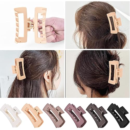 HXOGD Large and Small Square Hair Claw Clips Set, 12 Pack Neutral Matte Plastic